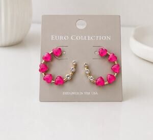 🌴 Pick 3 For $15 Euro Collection Gold Pink Heart Rhinestone Earrings New